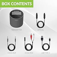 Vista 7 de Avantree Orbit - Transmisor de Audio Bluetooth 5.0 para TV con Soporte de Paso de Sonido Envolvente 5.1, Clase 1 de Largo Alcance, Pantalla LED