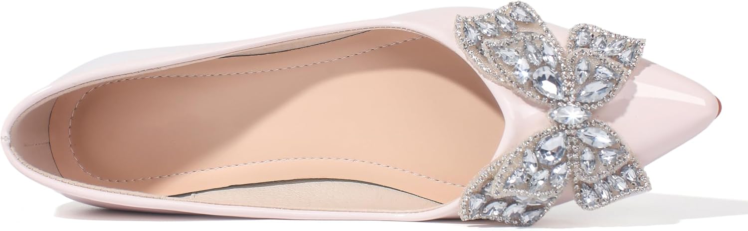 Women's Pumps Chunky Closed Toe Low Block Heels Work Rhinestone Comfortable Pointed Toe Dress Wedding Shoes