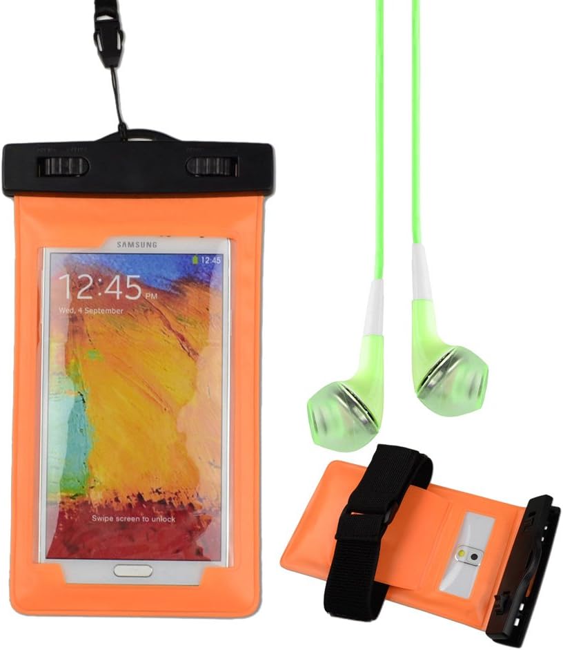 Orange Waterproof case for Samsung galaxy note 3 / note 2 / LG Optimus G Pro + VanGoddy Headphone with MIC , Green