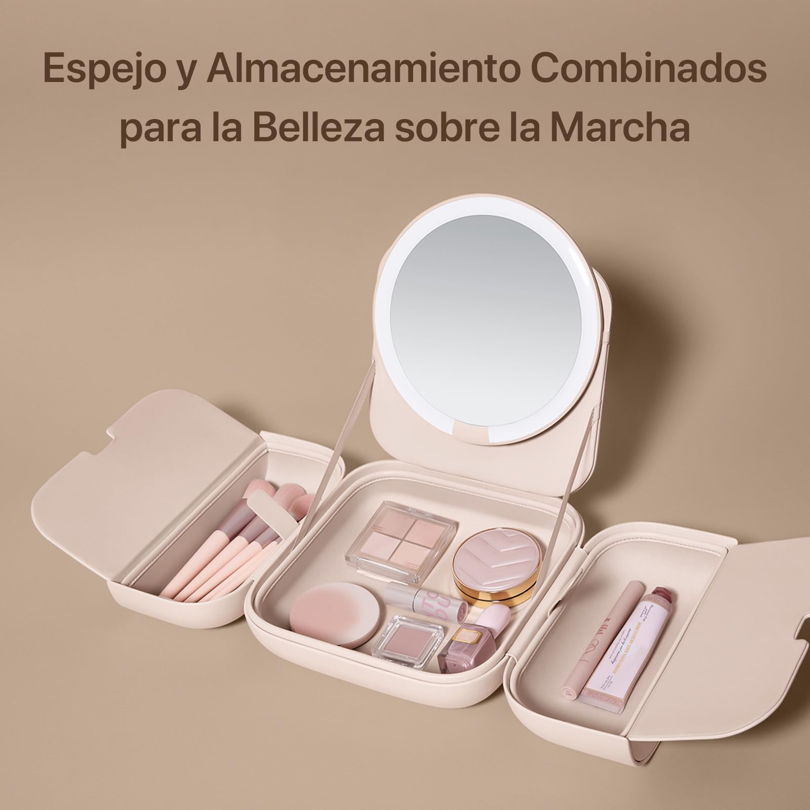 AMIRO Bolsa de maquillaje M2 con espejo LED, organizador de viaje, Rosado, Moderno
