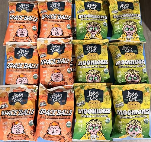 Organic Cheddar Cheese Puff Space Balls & Intergalactic Onion Rings Variety Pack – Gluten Free, Non-GMO Snacks Made with Avocado Oil – Light & Crunchy Snack Mix (Pack of 12)