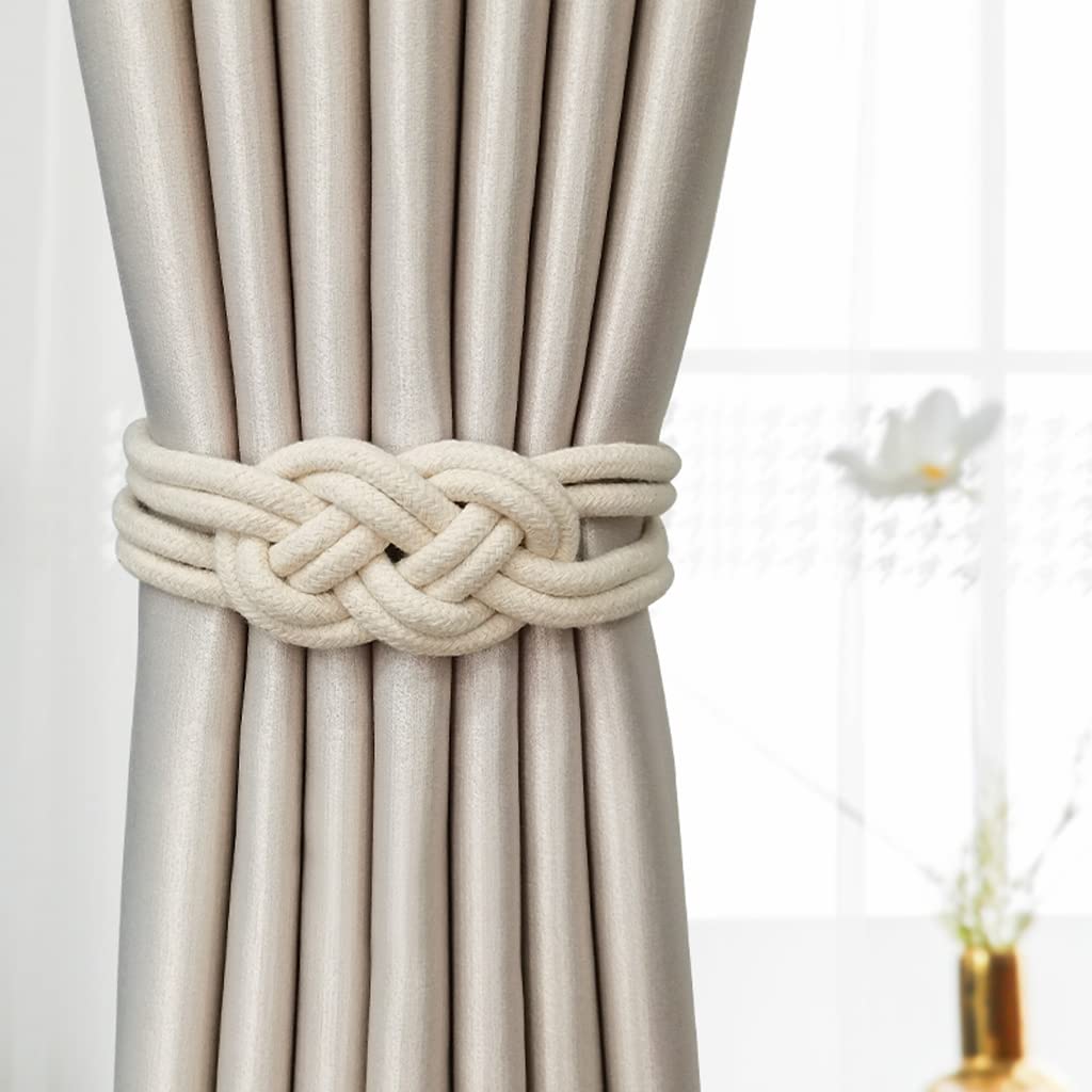 2PCS Embrasses de Rideau Magnétiques, Clips de Rideau Boucles de Corde Corde de Coton Tissage Retenues de Rideau pour la Décoration de Fenêtre d'Hôtel de Bureau à Domicile