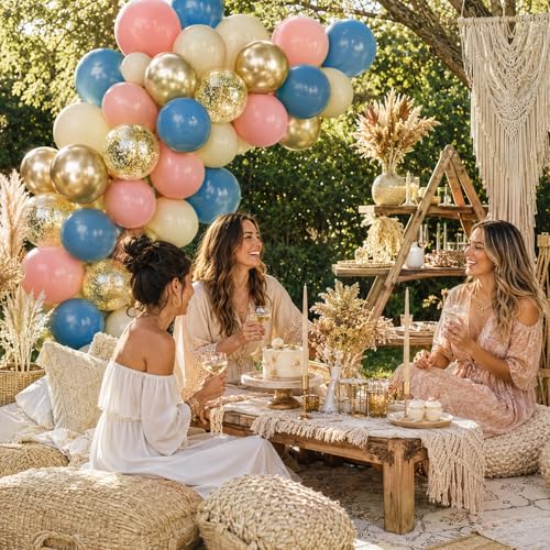 Image of Gender Reveal Balloons, 50Pcs 12 Inch Pink Navy Blue Gold Confetti