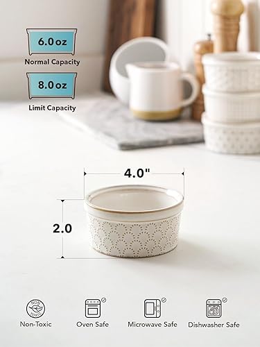 Vista 48 de LE TAUCI Ramekins - Juego de 4 recipientes de cerámica para almacenamiento de alimentos, 4.2 pulgadas, juego de ramikin para creme brulee, soufflé
