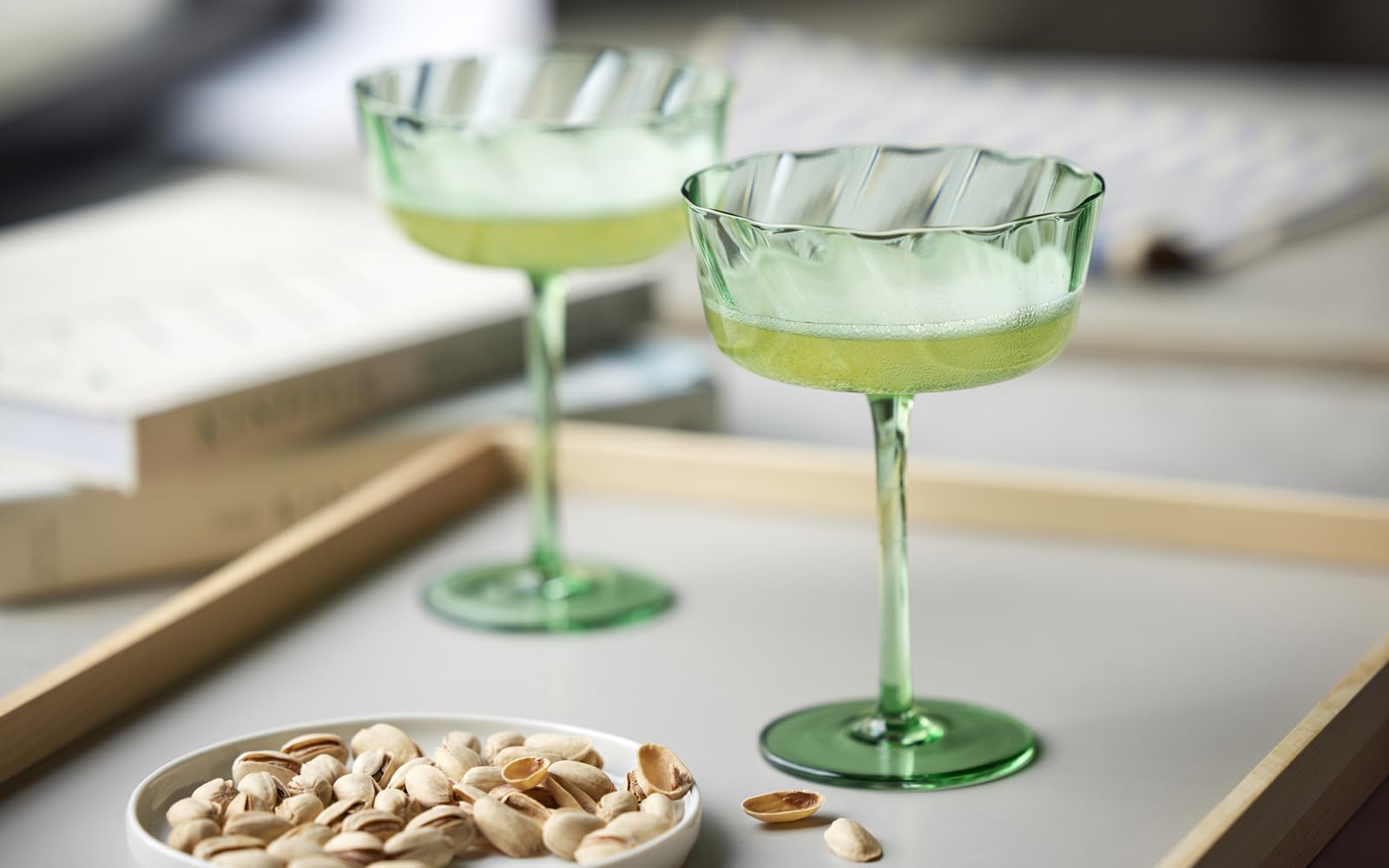 Lyngby Glas Vienna Champagner-Schale, Sektglas, Cocktailglas, 35 cl, 4 Stck., Grün