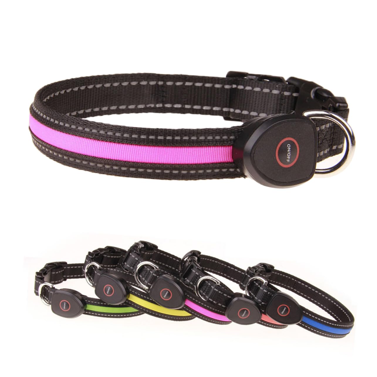 POPETPOP Collier Lumineux LED Rechargeable pour Chien 3 Pièces Clignotant Nocturne Circulaire Taille L