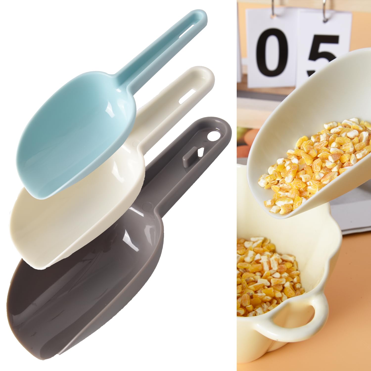 3 Pcs Ice Scoop, Plastic Kitchen Scoops, Small Flour Scoop, Weighing Popcorn Powder Food Sweets Popcorn Coffee Beans Pet Food Scoops Shovels Spatulas（Blue）