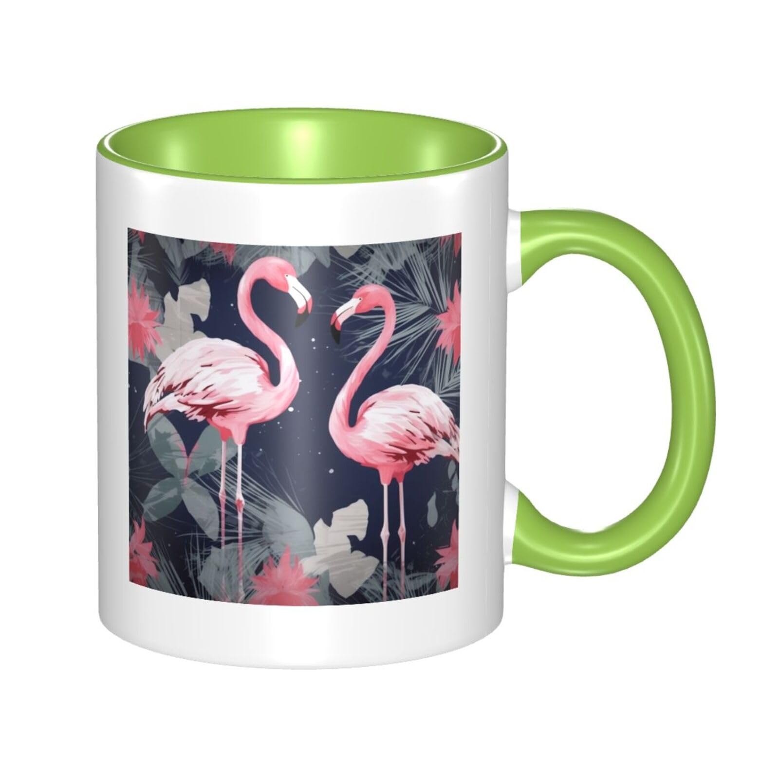 Pink Flamingo and Leaves - Double Color Ceramic Mug â€“ 11oz Coffee & Tea Drinking Cup with 3D Pattern â€“ Funny Mugs for Cute Gifts