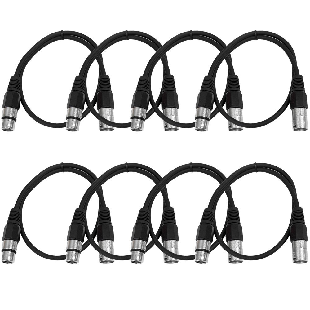 Seismic Audio - SAXLX-3-8 Pack of 3' Black XLR Male to XLR Female Patch Cables - Balanced - 3 Foot Patch Cords