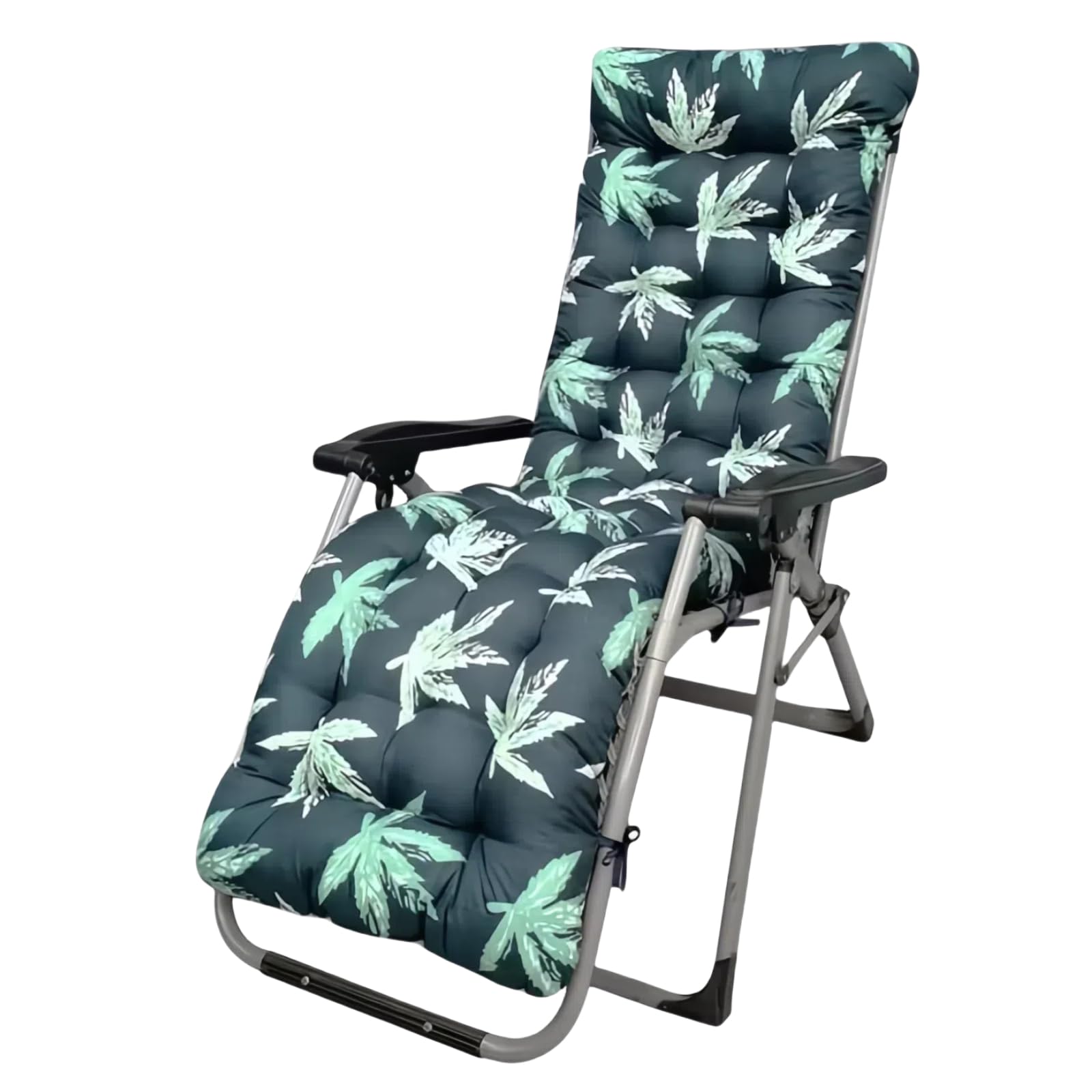 Sun Lounger Cushions Only, 170 x 53 cm Rocking Chair Cushion with 6 Ties and Fixed Top Cover Anti-Slip Sunbed Garden Recliner Chair Cushion for Outdoor Beach Porch Swing Patio (No Chair) (Greenery) — image 1