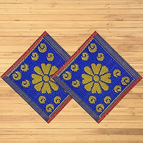 Tapis de prière bleu et doré Aashita Creations lot de 2 en polyester PVC de 50 cm