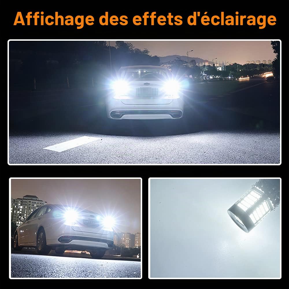 2PCS ampoule p21w led canbus anti erreur, 1156 BA15S ampoule voiture led brillant 89 SMD 12V Convient aux feux de recul (Blanc)