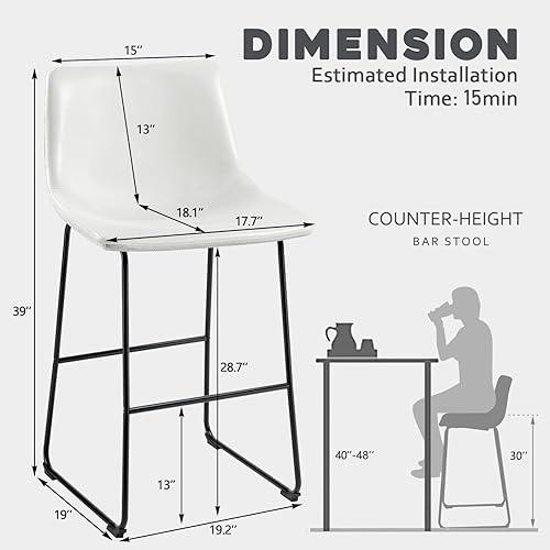 Miniatura 2 de Waleaf Juego de 4 taburetes de piel sintética de 30 pulgadas con respaldo, patas de metal negro tapizadas modernas sin brazos, sillas de pub para