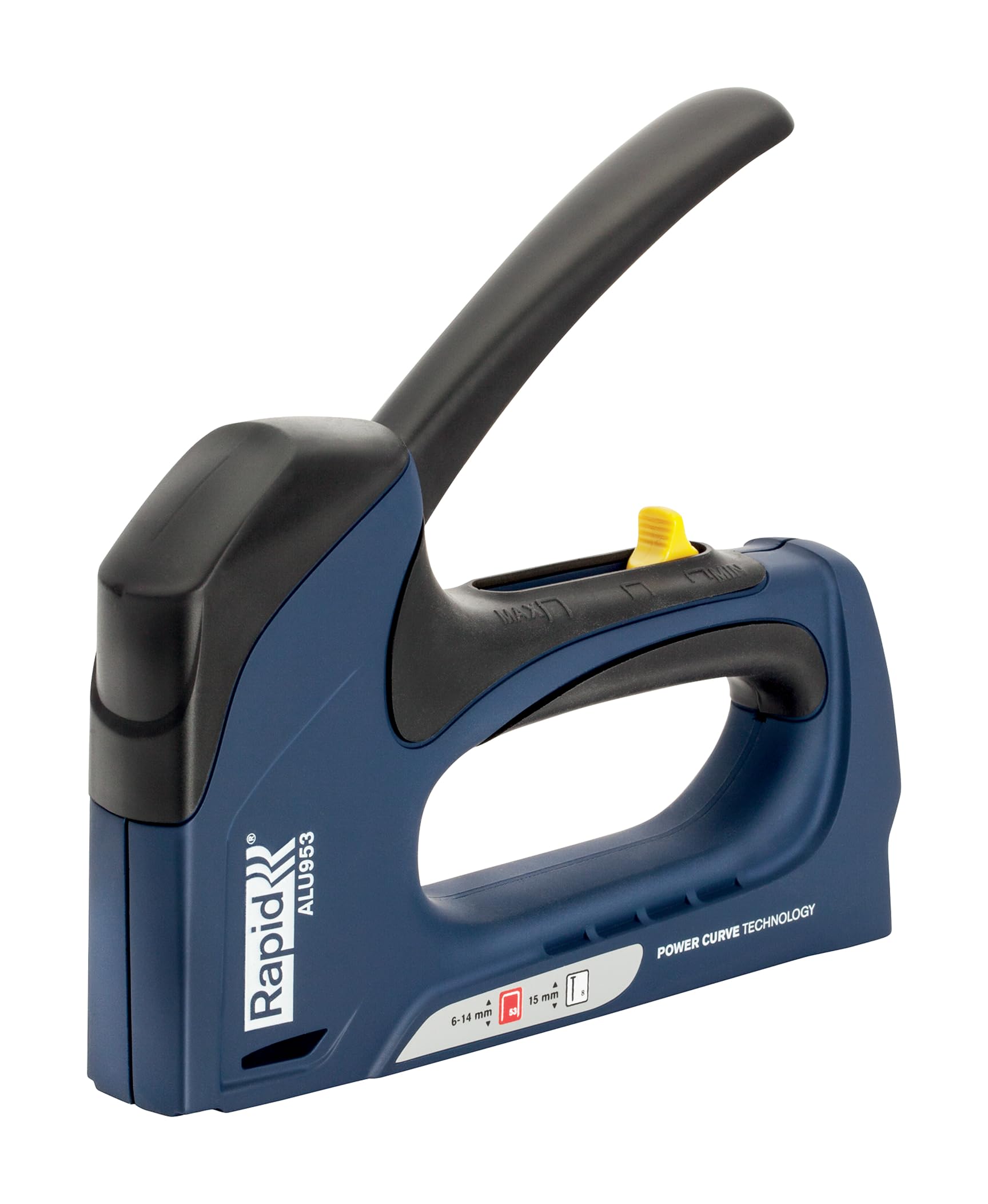 Rapid Grapadora Dual Profesional ALU953 para Grapas No. 53 y Clavos No. 8, Grapadora Manual con 3 Posiciones Ajustables, Tecnología Powercurve y Gatillo Ergonómico (5001678)