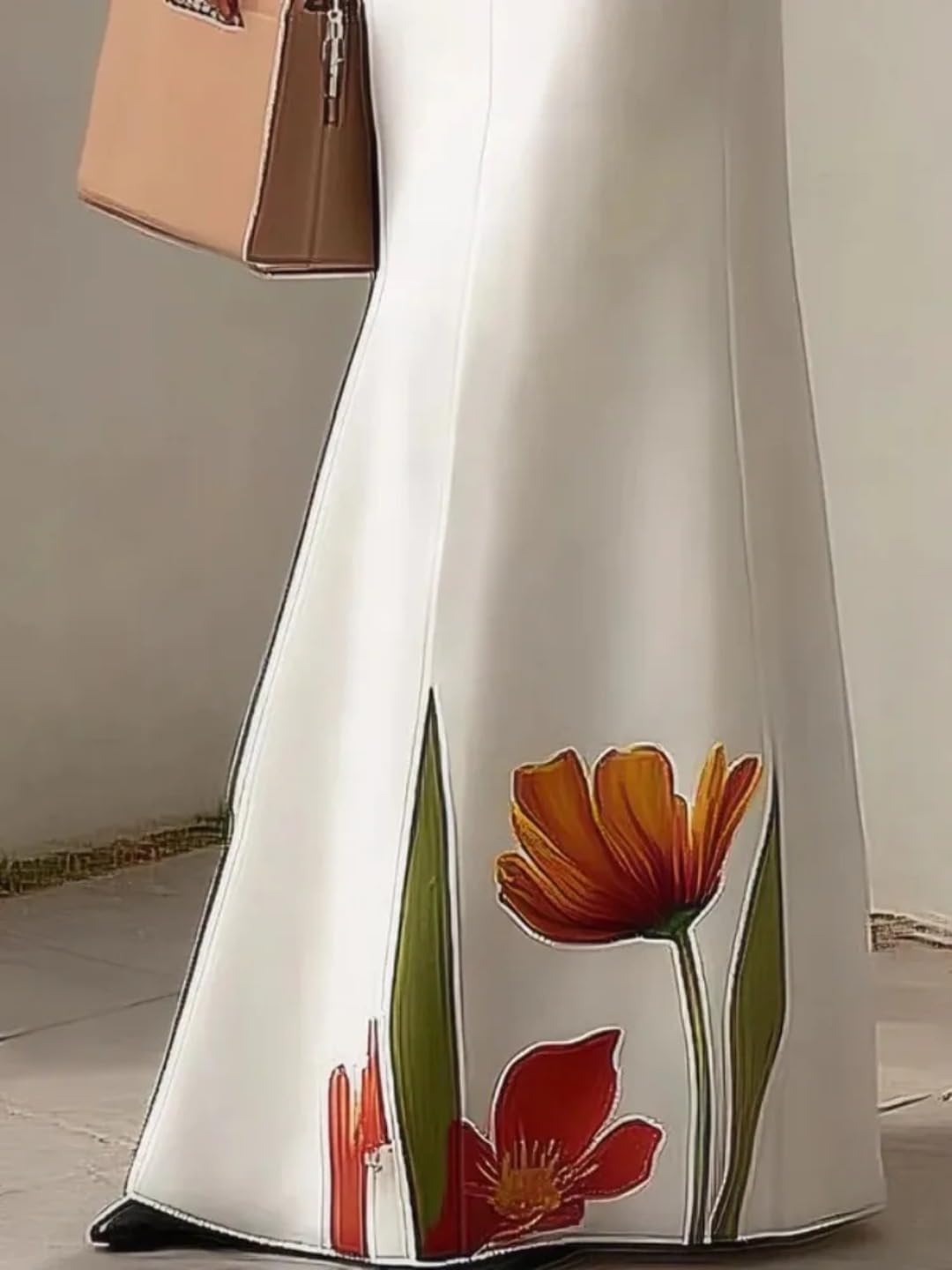 Women's Solid Color Floral Print Elastic High-Waisted Slim Fit Fishtail Skirt Elegant Evening Gown Skirt