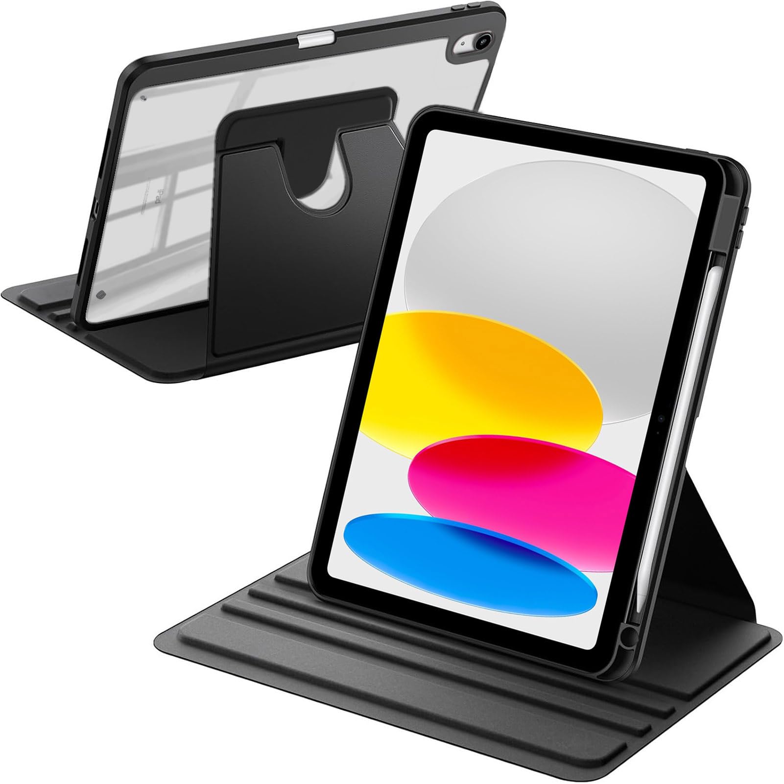 A-BEAUTY Roterende Case Compatibel met iPad (A16) 11e/10e Generatie (2025/ 2022), met Pencil Houder, Clear Schokbestendige Hoes, Automatisch Wekken/Slapen, Zwart