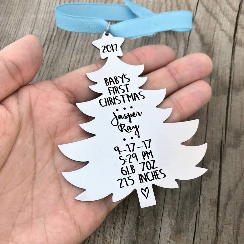Personalized Baby’s First Christmas Ornament - Engraved Stainless Steel Tree Keepsake - Handmade Birth Stats Gift - 1430