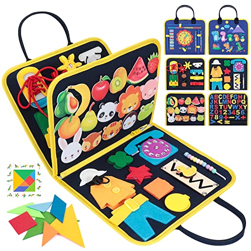 Busy Board Activity Board Quiet Book mit Dinosaurier-Druck Montessori Spielzeug ab 1-5Jahr Sensorik Spielzeug für Kleinkinder zur Lernen Grundleben Kleidungsfähigkeiten Kindertagsgeschenk Jungen Cover