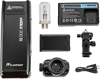 Flashpoint eVOLV 200 R2 TTL Pocket Flash Kit - 200Ws, 1/8000 HSS, 500 Full Power Flashes, 0.01-1.8s Recycling w/2900mAh Battery, Bare Bulb/Speedlite Flash Head Monolight for Strobe Light Photography