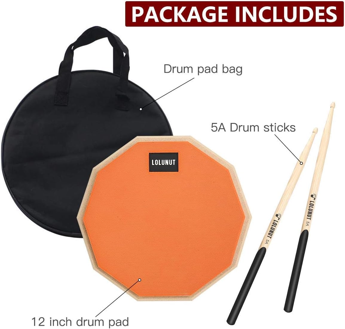 12 Inch Silent Drum Pad, Dumb Drum Beginner Rubber Practice Pad, with 5A Drum Sticks & Storage Bag(Orange) | Dumb Drum Beginner Rubber Practice Pad, With 5A Drum Sticks, Storage Bag Included