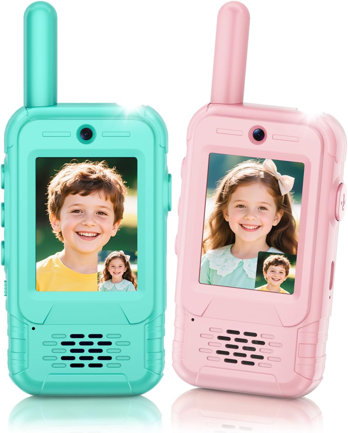 Video Walkie Talkies for Kids, 2 Pack Rechargeable Kids Walkie Talkies Long Range with Flashlight Outdoor Christmas Birthday Toddler Toys Gifts for 3-12 Year Old Boys Girls for Outside, Camping Travel