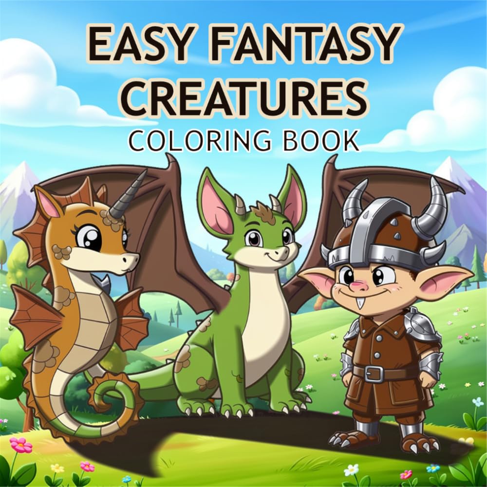 Easy Fantasy Creatures Coloring Book: Cute and Simple Dragons, Sea Creatures, Little Monsters and Magical Friends for Kids, Beginners, and Stress-Free Coloring Fun (Easy Fantasy Coloring Books)