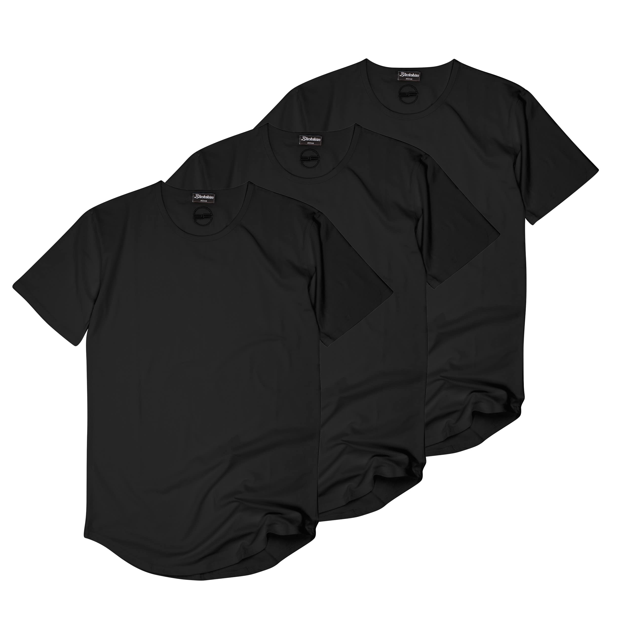 Blackskies Round Basic - Maglietta a maniche lunghe, oversize, alla moda, a maniche lunghe, da uomo, disponibile in diversi colori, S M L XL, Confezione da 3 – Nero., S