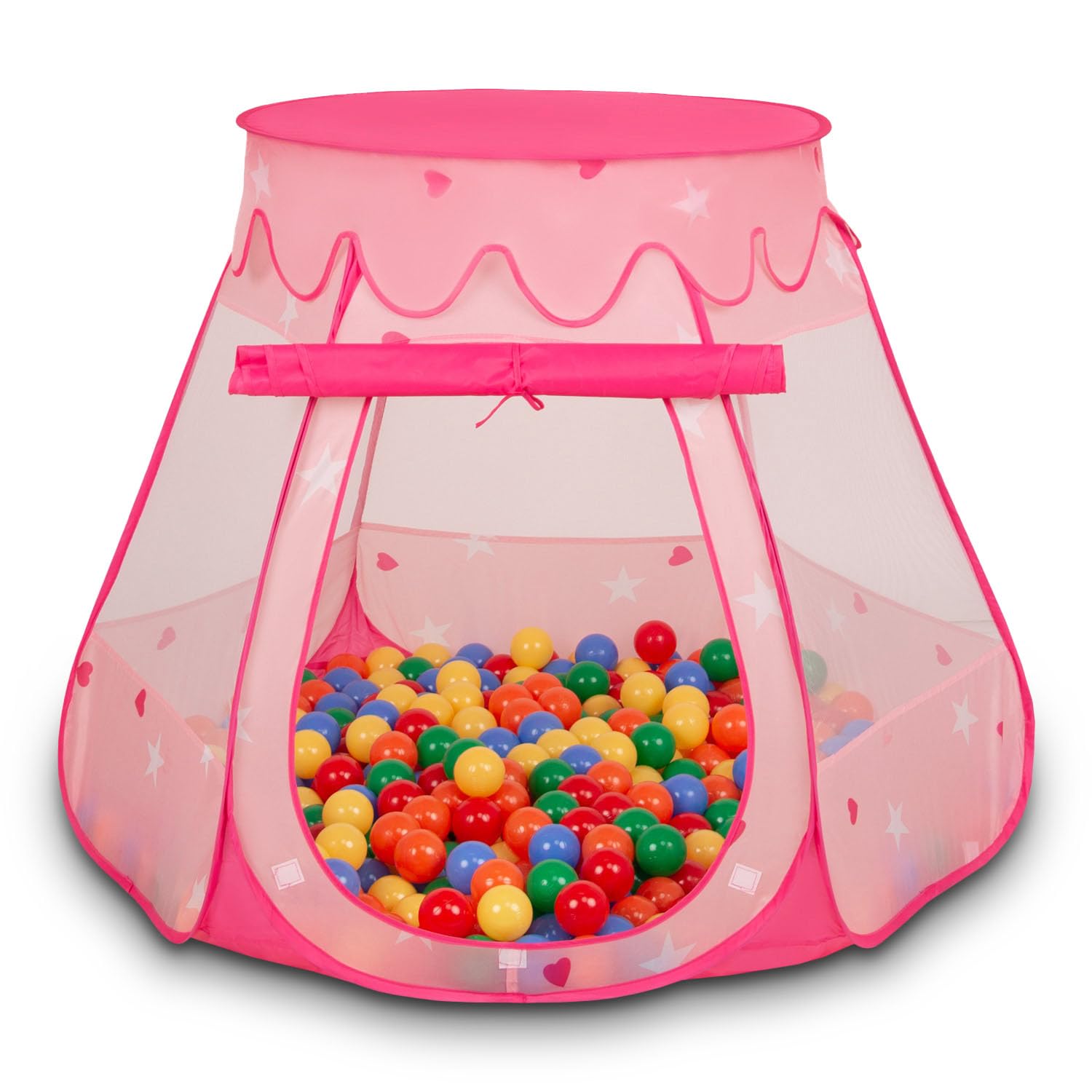 Selonis Play Tent 105X90cm/200 Balls Castle House Pop Up Ballpit Plastic Balls For Kids, Pink:Yellow-Green-Blue-Red-Orange — image 1