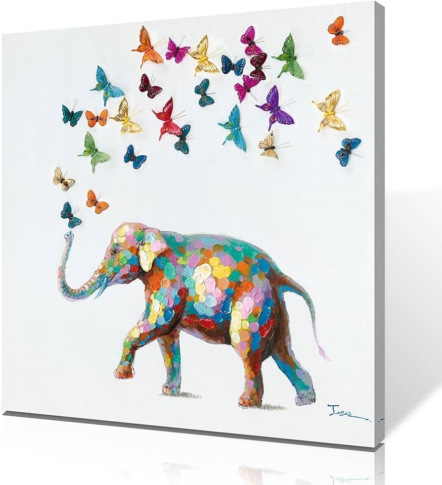 Amazon.co.jp: ForJoy 象 蝶 ウォールアート カラフル 象 絵画 蝶