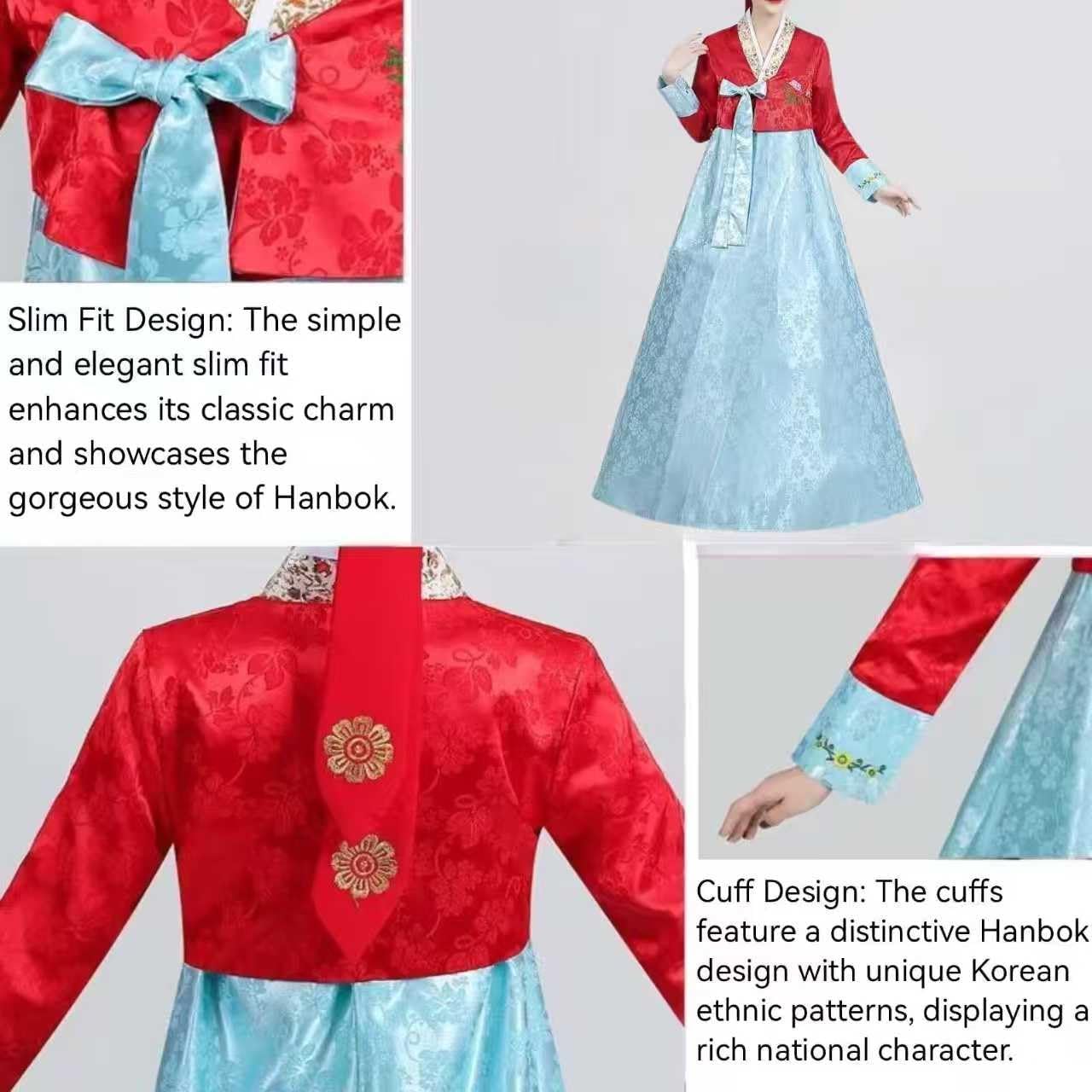 Female Korean Hanbok Traditional Dress Korean Traditional Women's Hanbok Set Women's Long Sleeve Classic Hanboks Dress