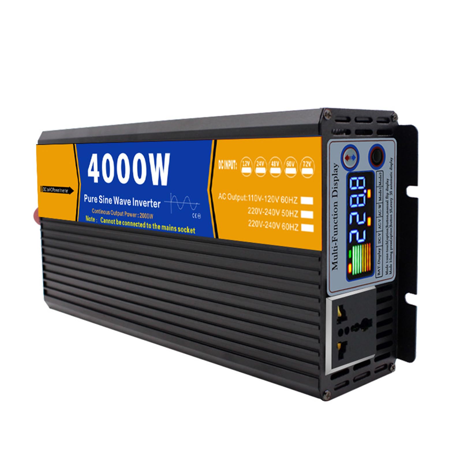 Falownik sinusoidalny 4000 W DC 12 V 24 V 48 V 60 V 72 V do 120 V 240 V AC, falownik o wysokiej wydajności do domu, kampera, ciężarówki, zasilania słonecznego poza siecią,48V to 220V