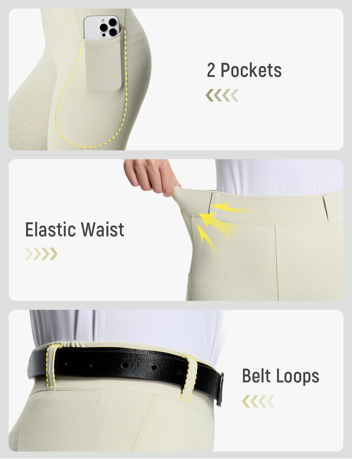 baleaf Pantaloni da equitazione da donna a vita alta elastici in silicone antiscivolo integrale con tasche e passanti per cintura
