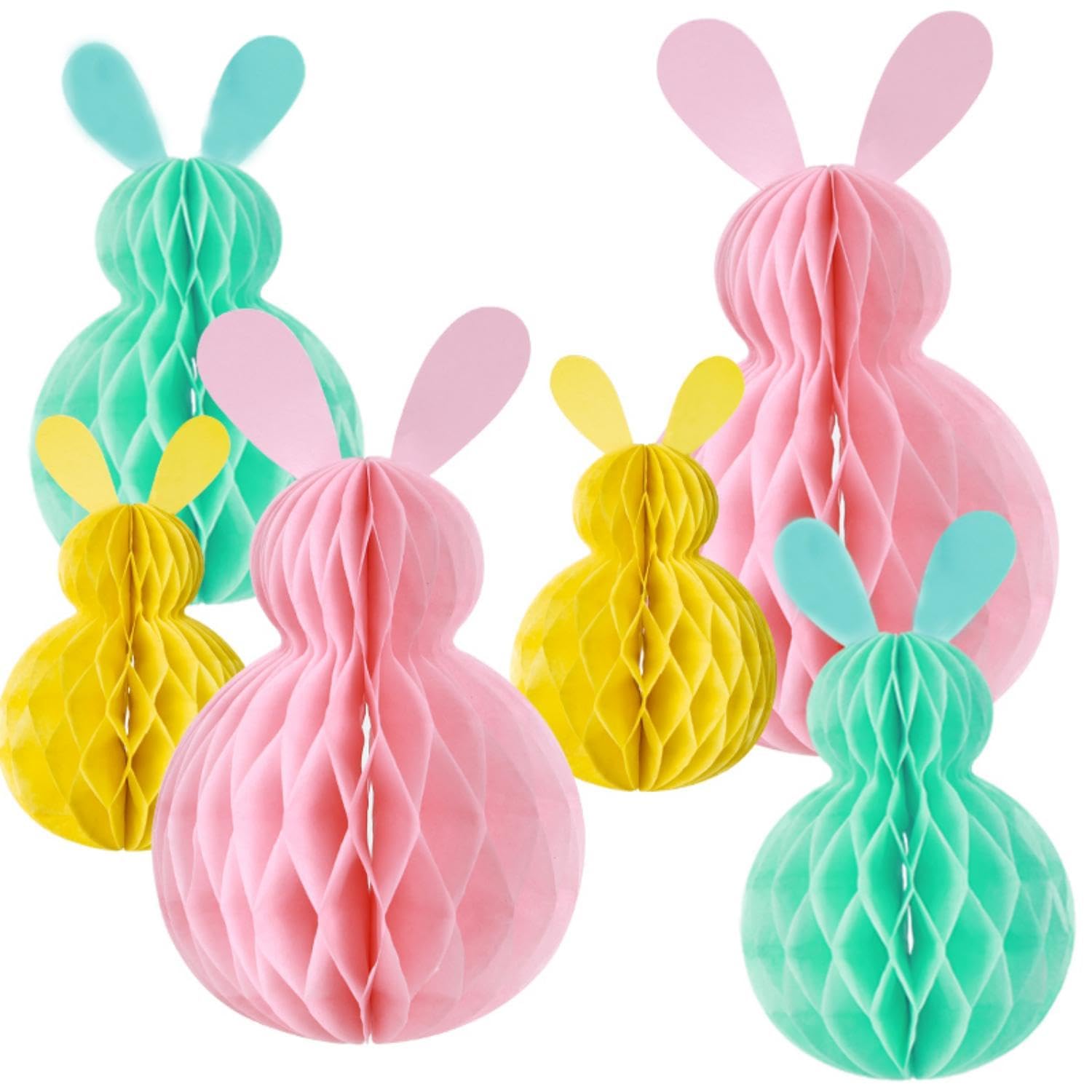 Tabanzhe Bunny Easter Hanging Decorations-6PCS Rabbit Honeycomb Ball Paper Pendant Ornament Spring Easter Party Supplies for Home Party Table Decor Egg Hunt