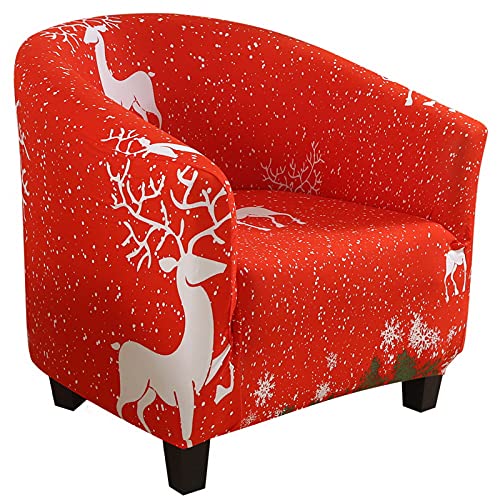 Image of SearchI Christmas Club Chair Slipcover Stretch Barrel Chair Covers Xmas Tub Chair Slipcovers Armchair Cover Removable Couch Furniture Protector Arm Chair Cover for Living Room(Red Christmas Elk)