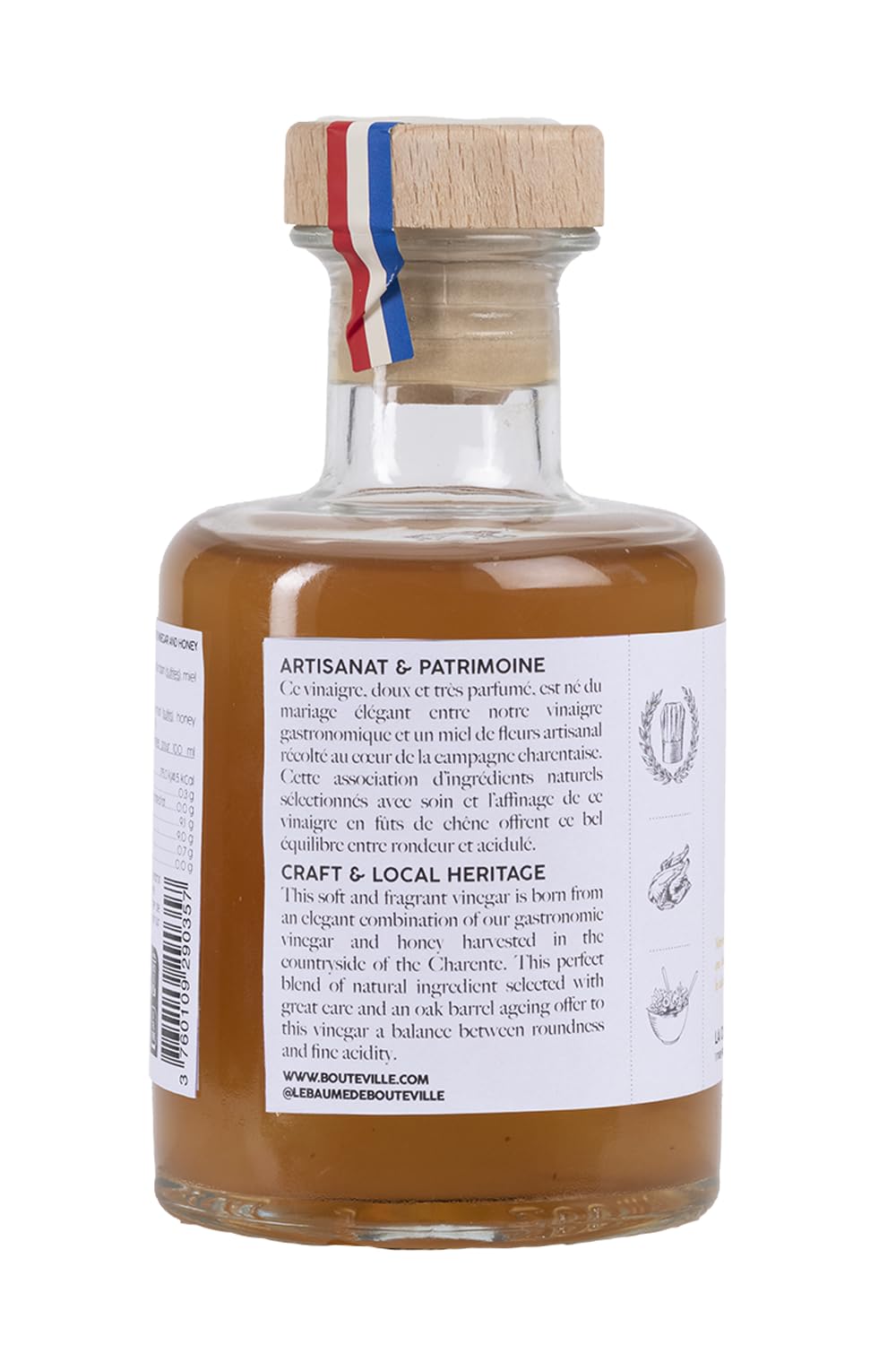 Bouteville Vinaigre Le Miel 200ml - Vinaigre de Vin et Miel de Fleurs Charentais, Assemblage et Affinage Artisanaux, Saveur Douce et Équilibrée