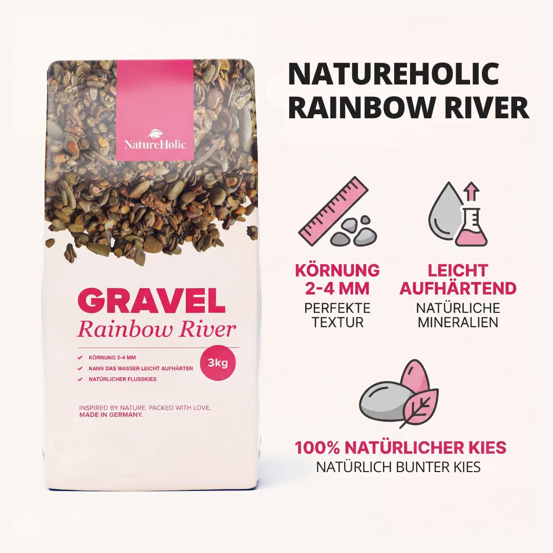 NatureHolic Naturkies Highwood River - Grauer Aquarium Kies - Natürlicher Flusskies für Aquarien mit feiner Körnung 2-4 mm - Perfekt für Naturaquarien, Bodengrund & Deko - 20kg