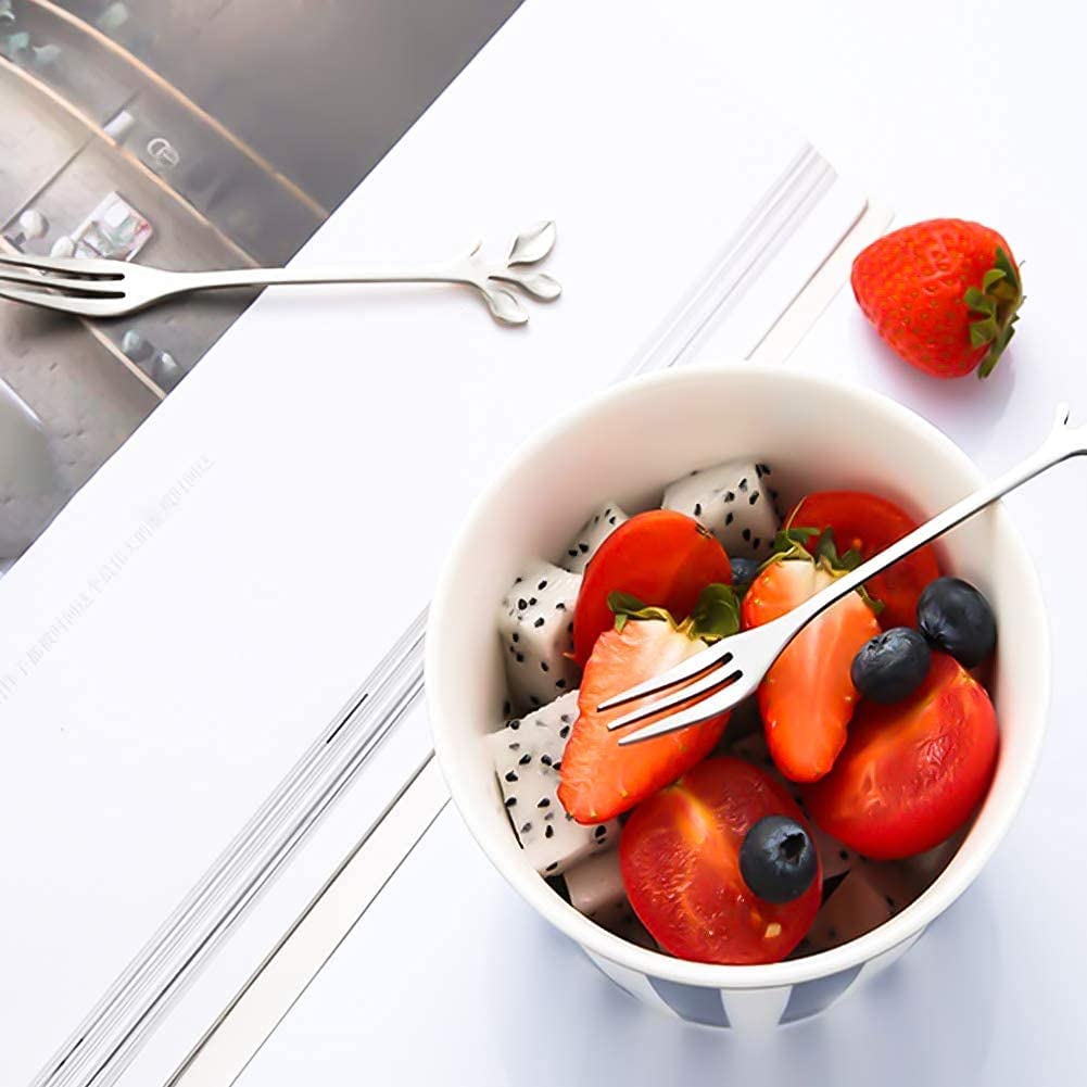 10pcs Appetizer Forks Creative Leaf Tasting Dessert Forks Fruits Cake Fork Stainless Steel Silver Dishwasher Safe Forks Tableware by RuiChy — Amazon image 5