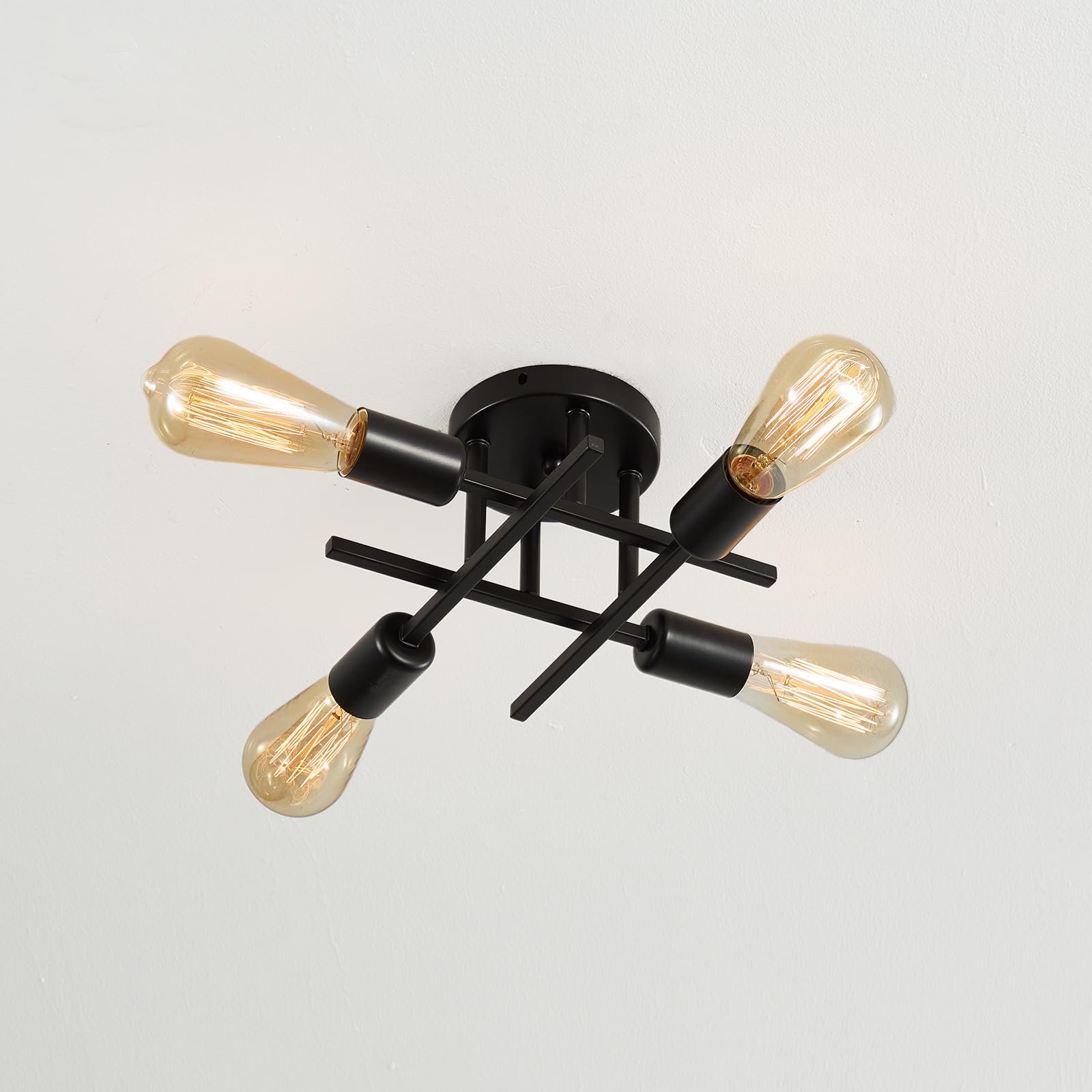 Lightsjoy Black Ceiling Lights 4 Light Industrial Sputnik Light Fittings Ceilings Modern E27 Kitchen Pendant Lights, Semi Flush Vintage Chandelier for Living Room Bedroom Hallway Lounge (NO Bulbs)