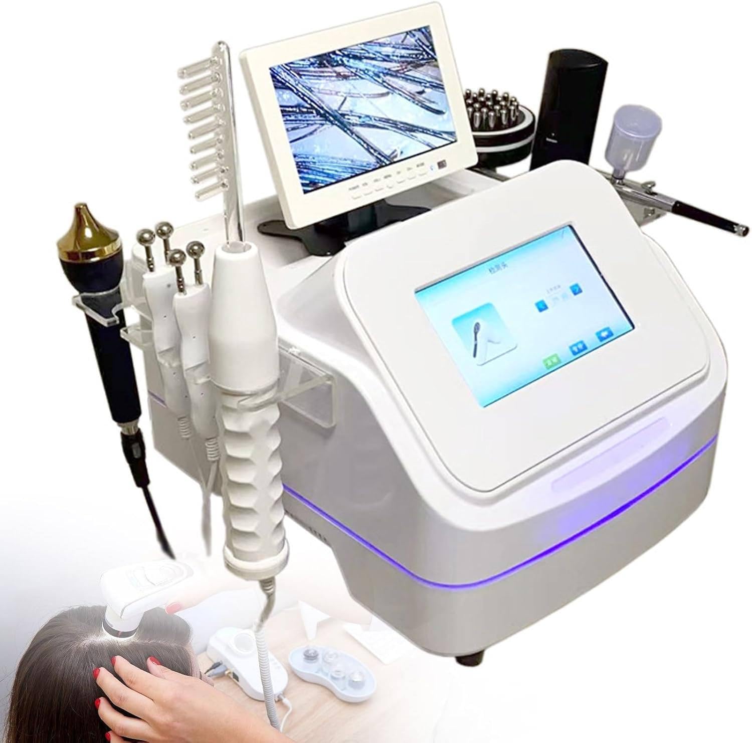 Analizzatore per Capelli diagnostico della Pelle, Scanner per la Pelle del Viso con Display LCD Multifunzionale per Capelli e Pelle con 7 Maniglie per Salone di Bellezza Domestico