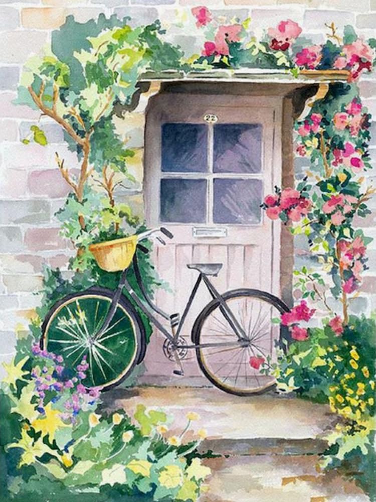 Brennora Stamped Cross Stitch Kits for Adults Bicycle 11CT Counted Cross-Stitch Embroidery Patterns Beginners Home Decor 16x20 inch