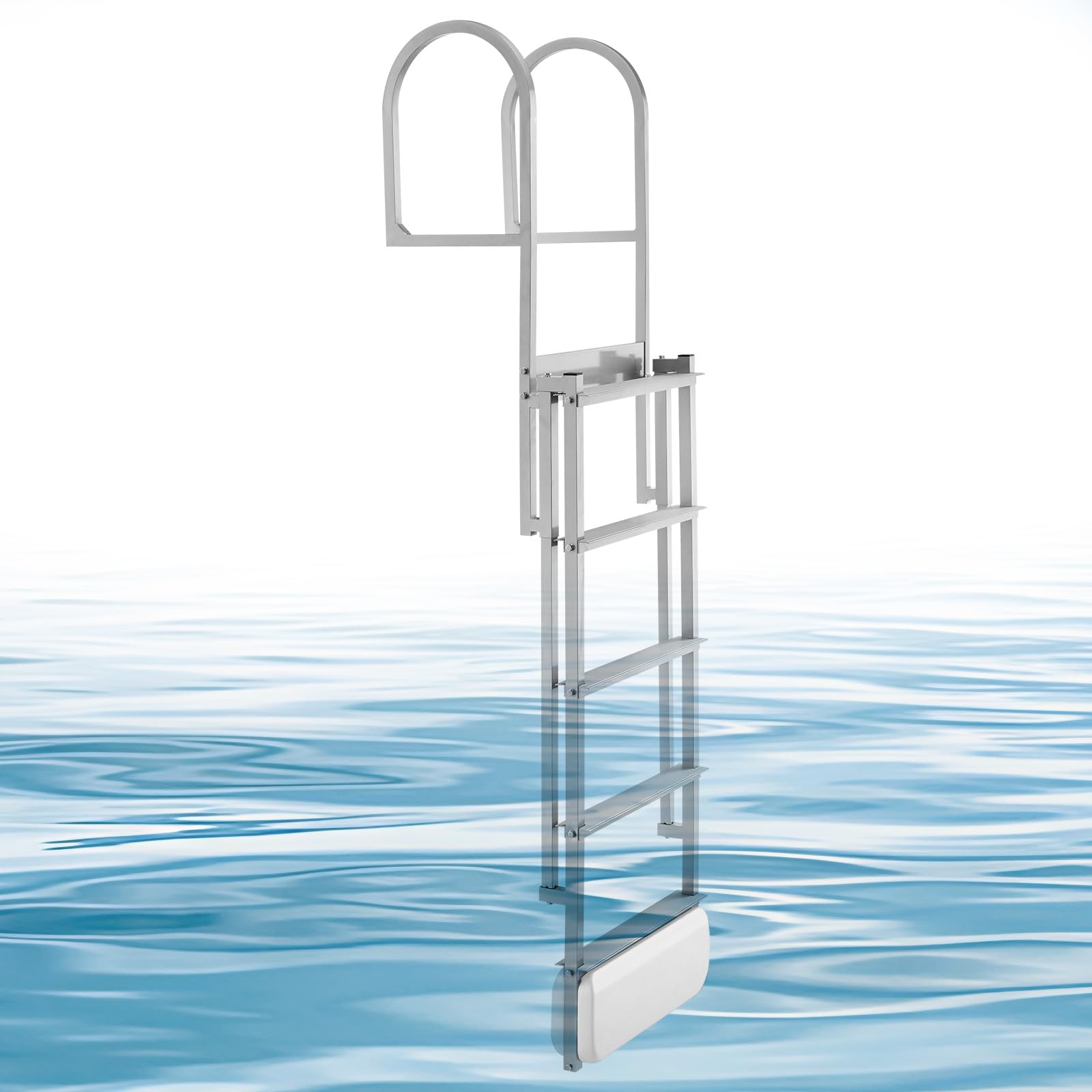 VEVOR Escalera de Muelle Capacidad de 227 kg con 5 Peldaños Antideslizantes, Pasamanos, Escalera Retráctil de Aluminio con Elevación Automática para Piscina Plataforma de Natación Pontón Lago Barco