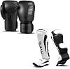 FIVING MMA Martial Arts Shin GuardsWhite,LargeBoxing GlovesBlack,12oz