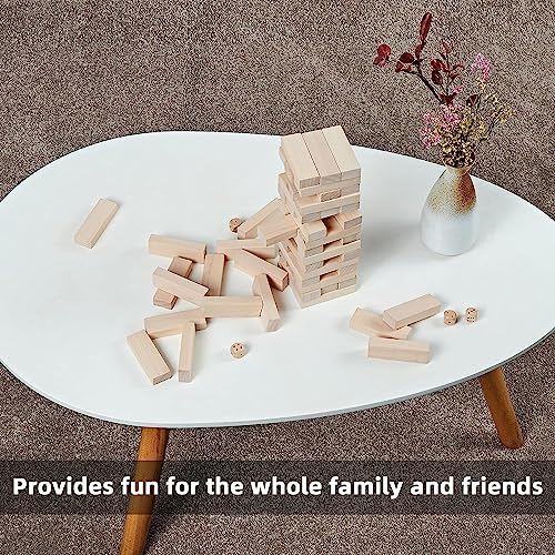 Speedarmis Mini Tumble Tower, 54Pcs Wooden Stacking Game For Kids Teens - Pine Stack Timber Board Game With 4 Dice Set #TOP6
