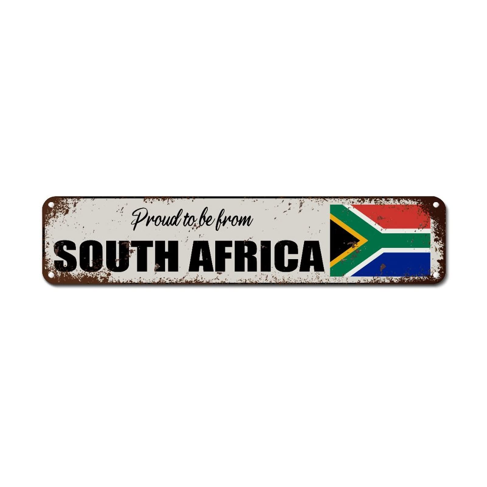 WoGuangis Proud to Be from South Africa Aluminum Metal Sign South Africa Souvenir Gift Retro Metal Wall Hanging Sign National Country Flag Travel Gift Metal Tin Sign for Bar 18x4in