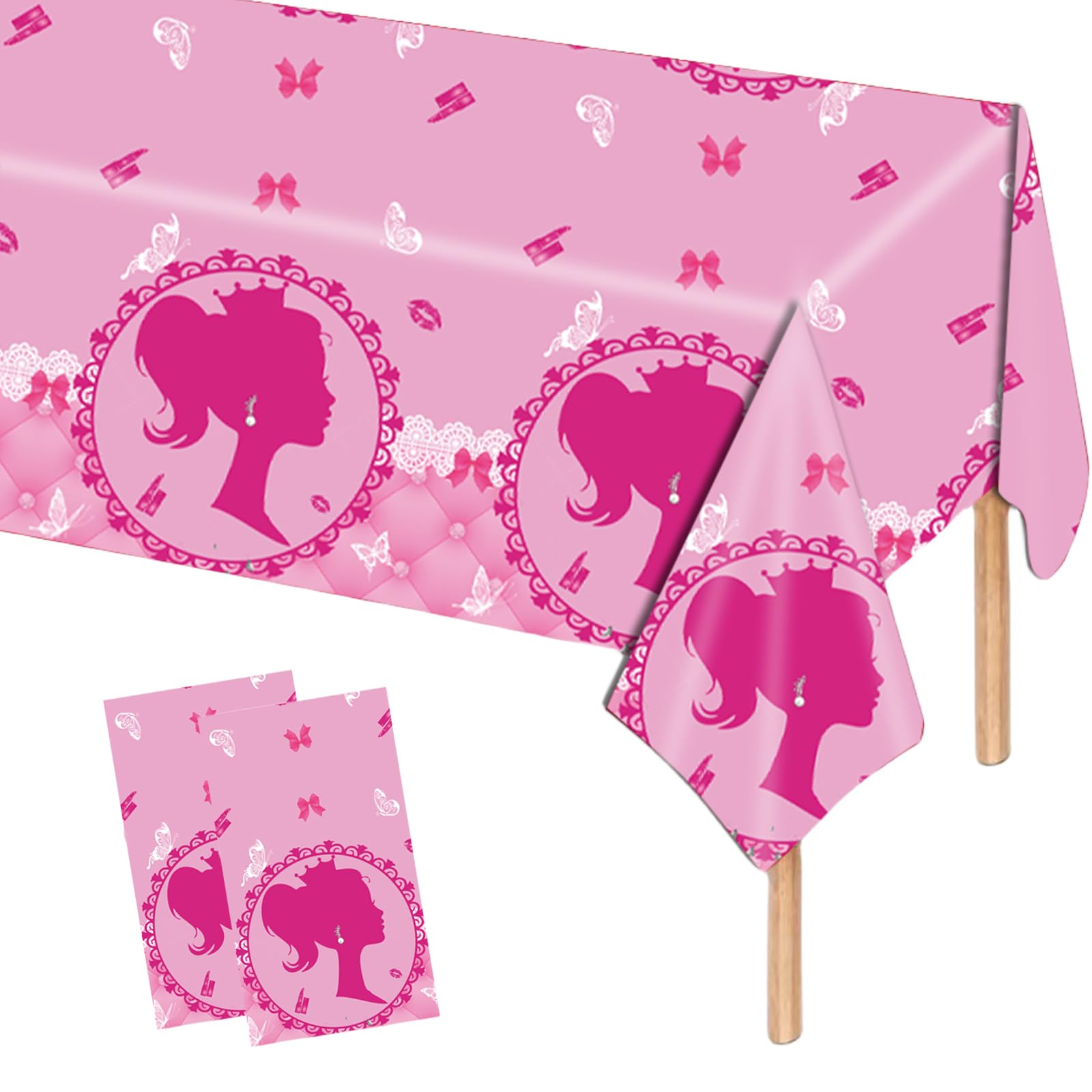COSORO 2Pcs Hot Pink Plastic Table Cloth for Girls Party, 137 * 274 Table Cover for Kids Baby Shower Barbie Theme Party Decorations