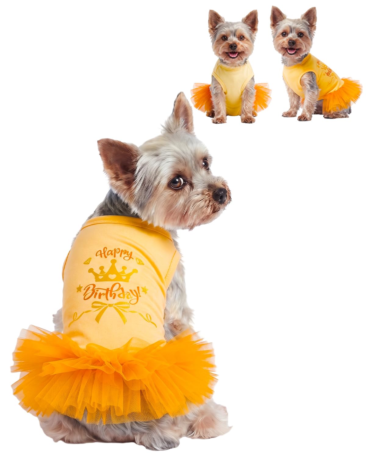 CuteBone Yellow Happy Birthday Pet Tutu Dress - Crown Puppy Birthday Costume - Small Dog Clothes Cat Princess Party Outfit SRQ02L