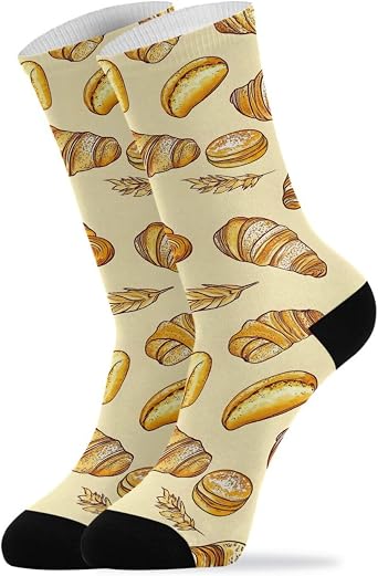 Casual Socks Croissants Baguettes Bread Funny Novelty Soft Cozy Activities Crew Socks Gift for Women Men 1 Pair