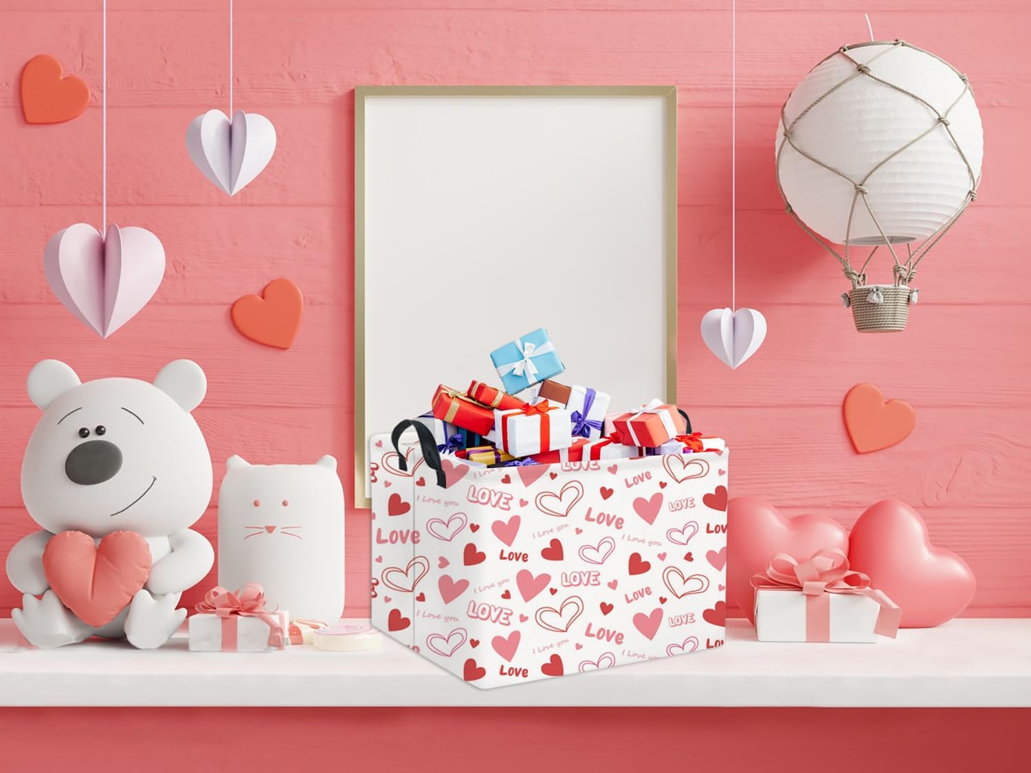 HIYAGON Rectangular Valentines Gift Basket - Pink Love Room Decor
