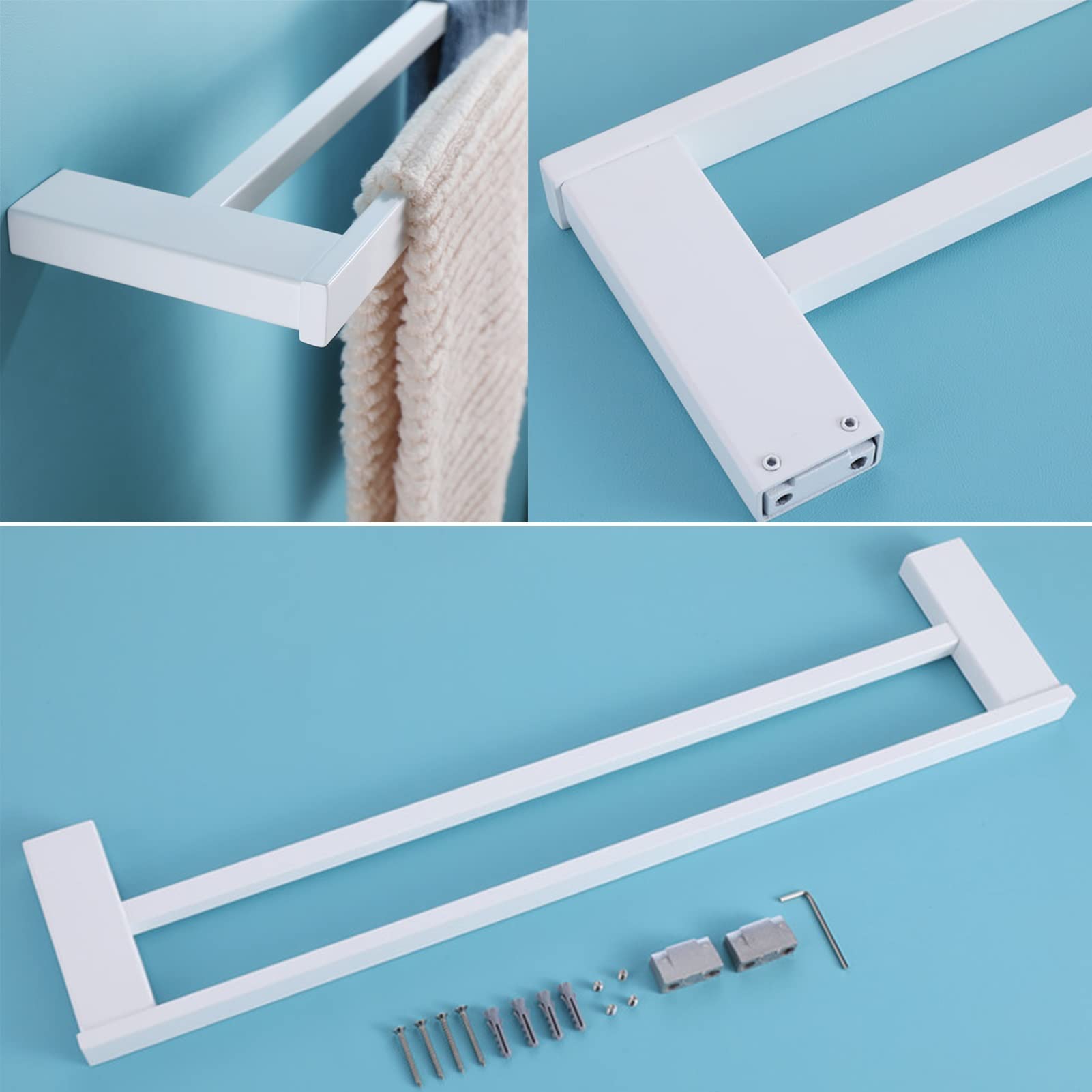 Toallero de Acero Inoxidable,50 cm/60 cm,toallero Cuadrado,Accesorio de baño o Cocina,Montaje con Tornillos,Acabado Pulido,Blanco (tamaño:60 cm)