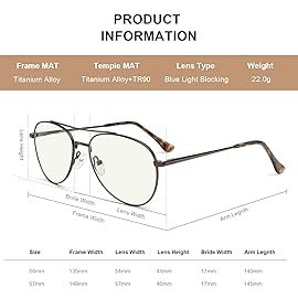 RB.Pilot Blue Light Aviator Reading Glasses for men Women Metal Frame Spring Temple